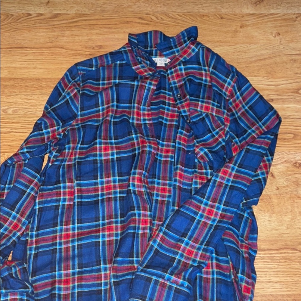 red and blue women’s flannel